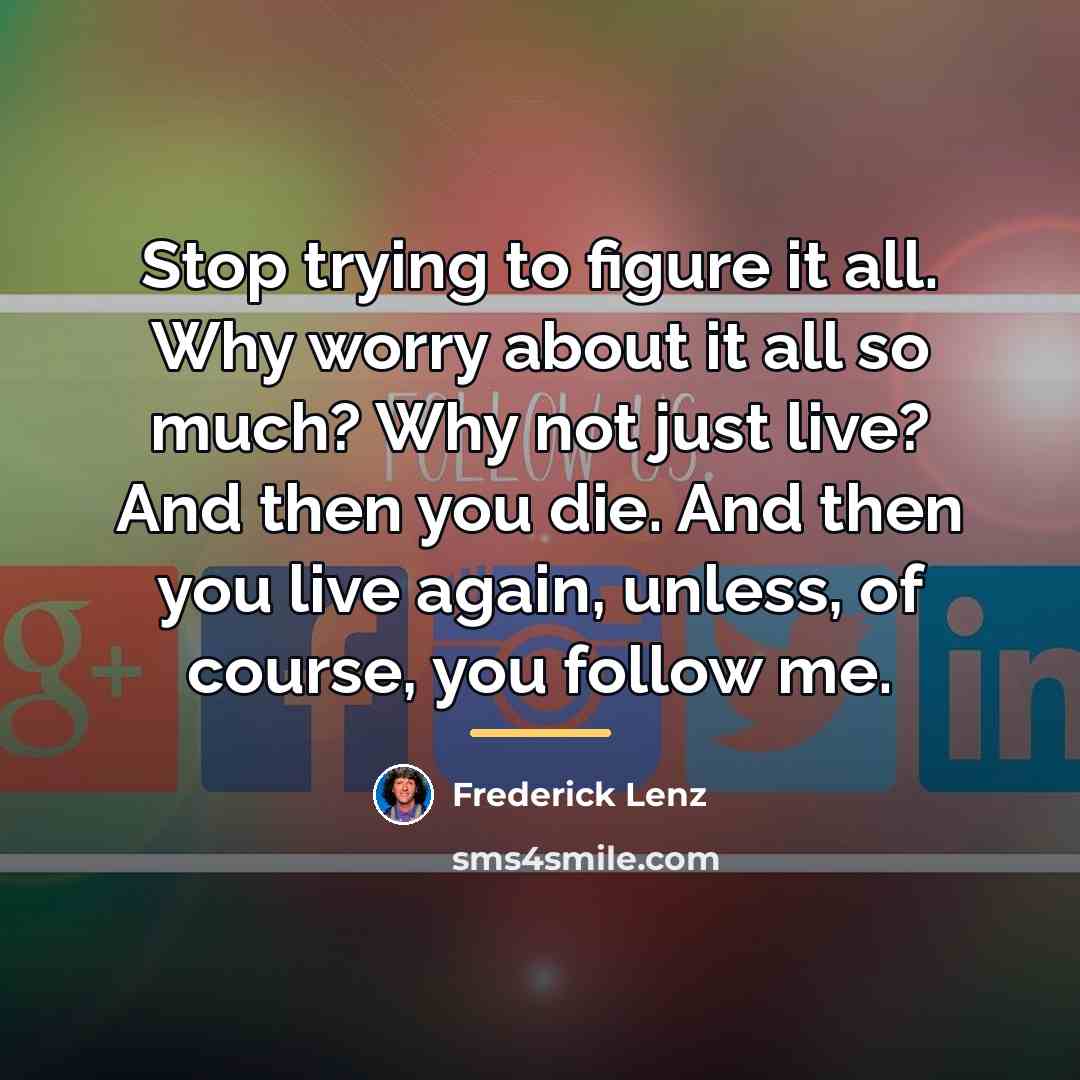 “Stop trying to figure it all. Why worry about it…” quote by Frederick Lenz