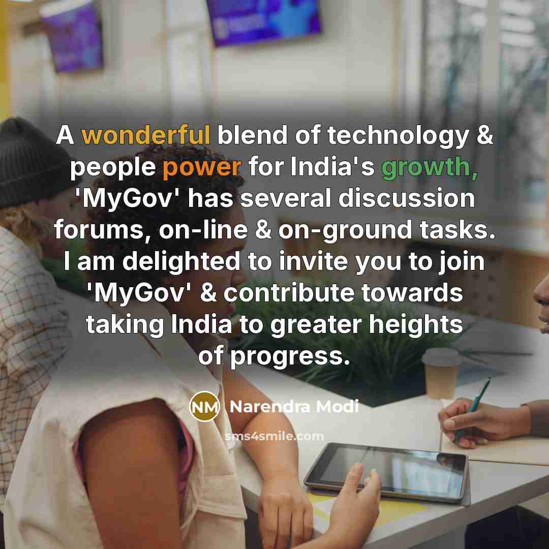“A wonderful blend of technology & people power for India's…” quote by Narendra Modi