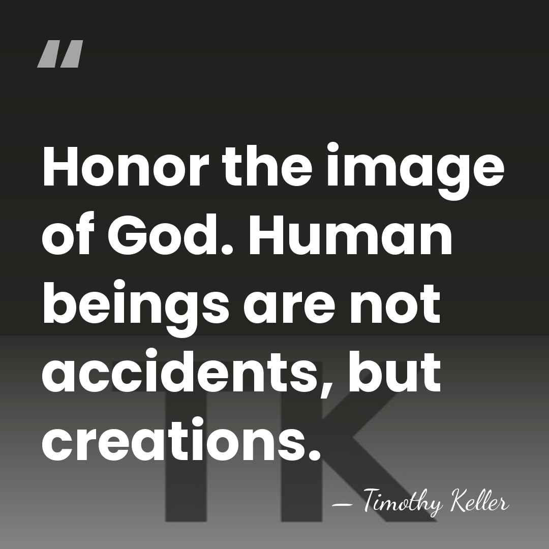 Honor the image of God. Human beings are not accidents, but creations. - Timothy Keller