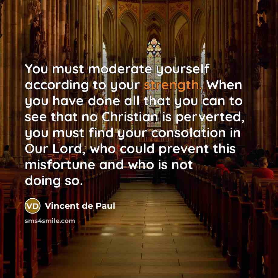 “You must moderate yourself according to your strength. When you…” quote by Vincent de Paul