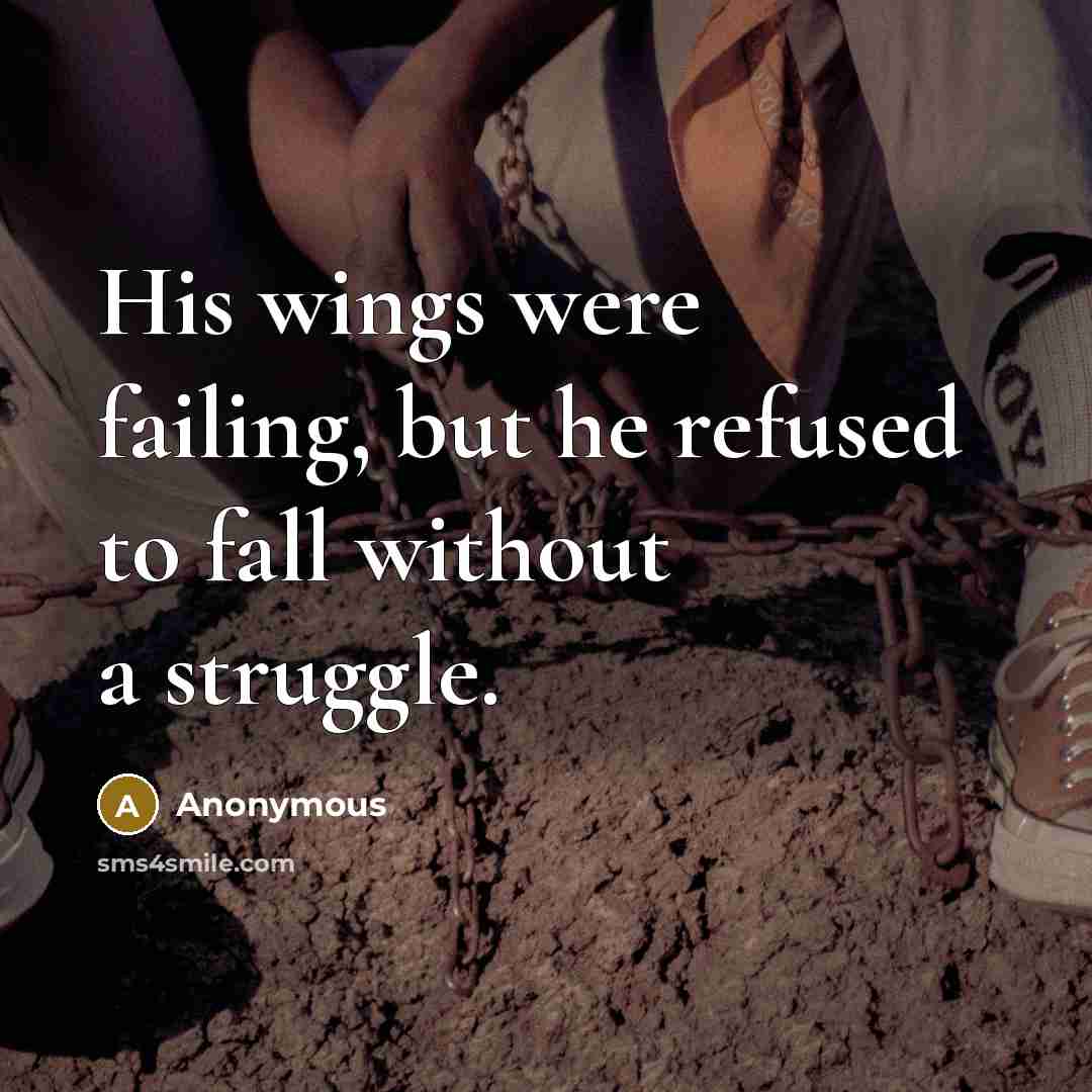 “His wings were failing, but he refused to fall without…” quote by Anonymous