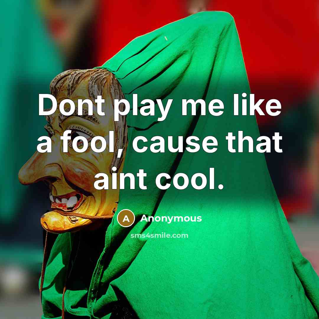 “Dont play me like a fool, cause that aint cool.” quote by Anonymous