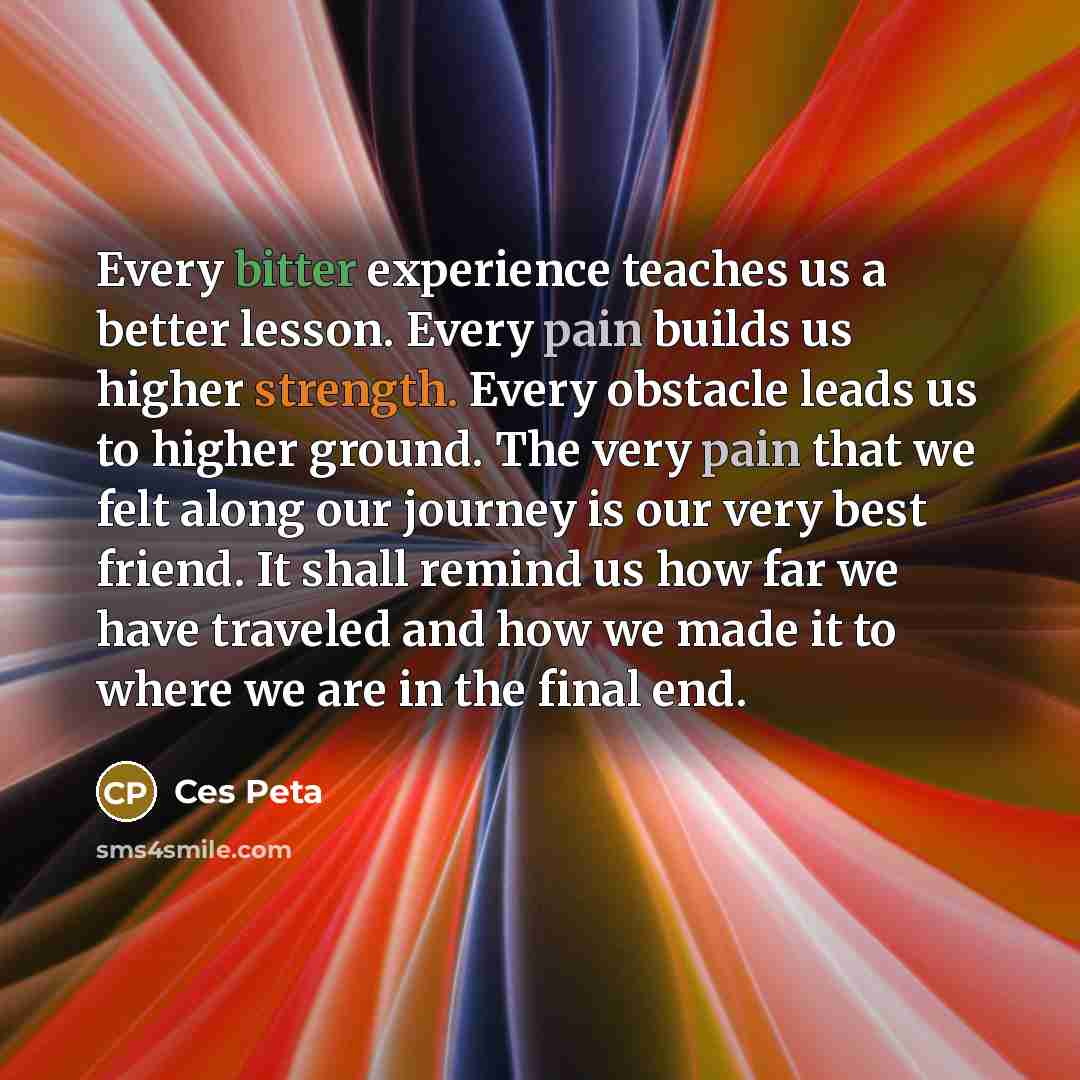 “Every bitter experience teaches us a better lesson. Every pain…” quote by Ces Peta
