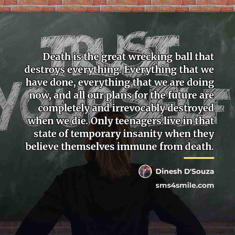“Death is the great wrecking ball that destroys everything. Everything…” quote by Dinesh D'Souza