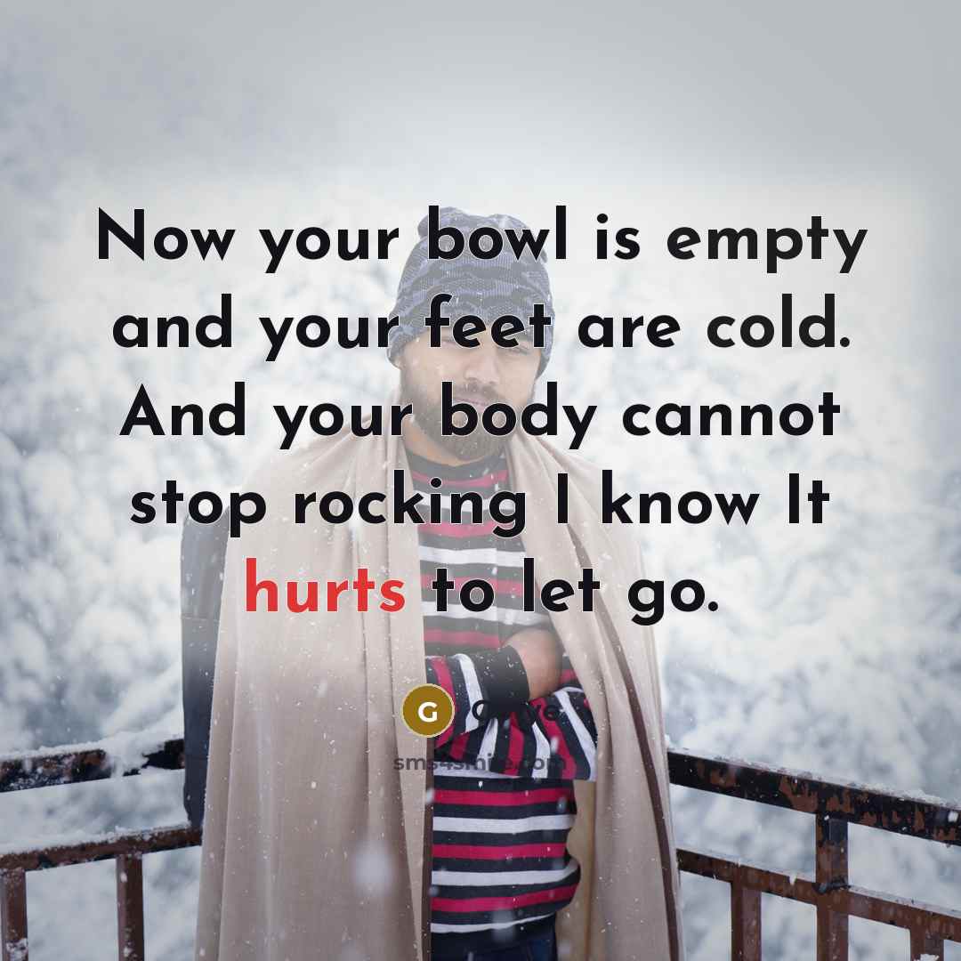 “Now your bowl is empty and your feet are cold. And your body cannot stop rocking I know It hurts to let go.” quote by Gotye