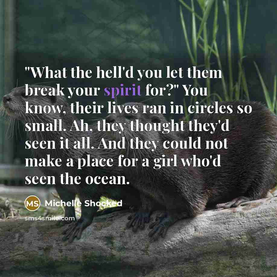 “"What the hell'd you let them break your spirit for?"…” quote by Michelle Shocked