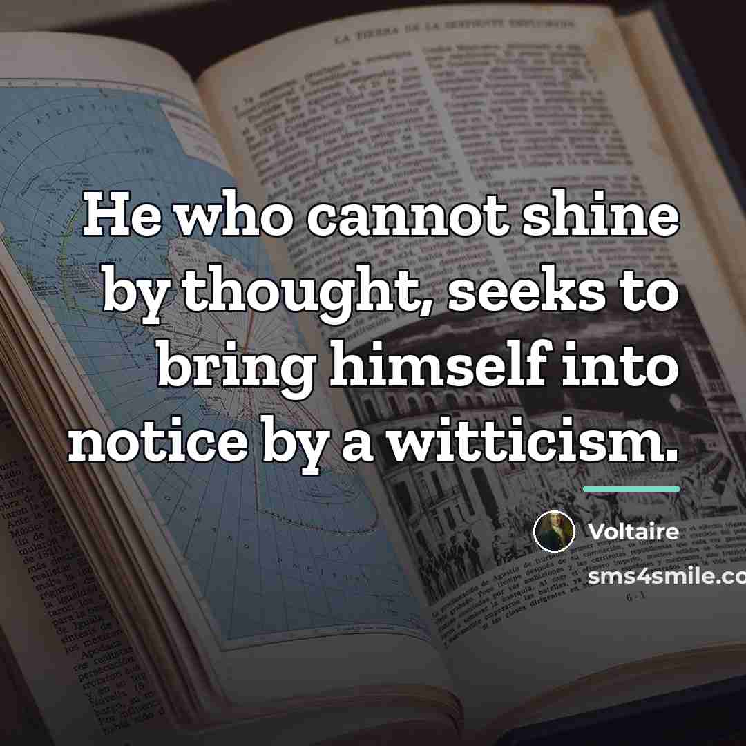 “He who cannot shine by thought, seeks to bring himself…” quote by Voltaire