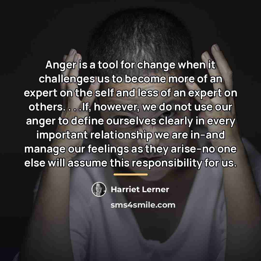 “Anger is a tool for change when it challenges us…” quote by Harriet Lerner