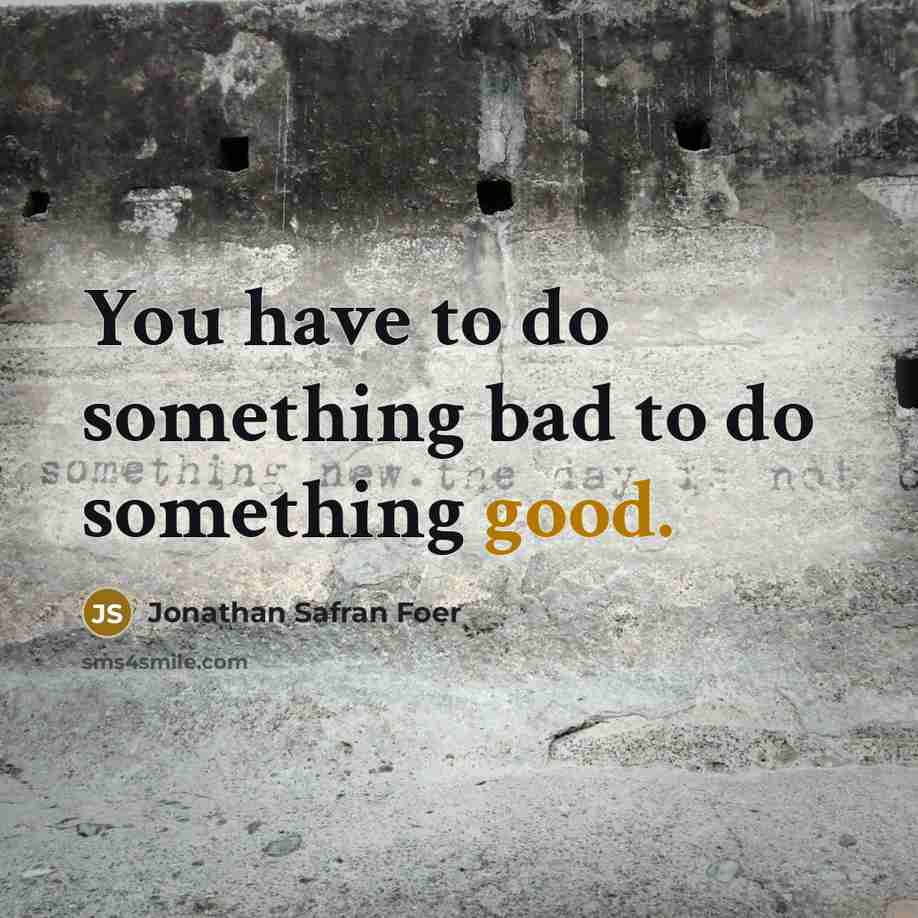 “You have to do something bad to do something good.…” quote by Jonathan Safran Foer