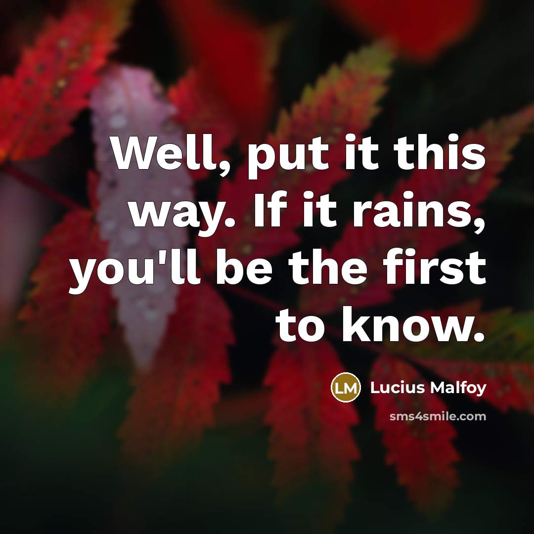 “Well, put it this way. If it rains, you'll be…” quote by Lucius Malfoy