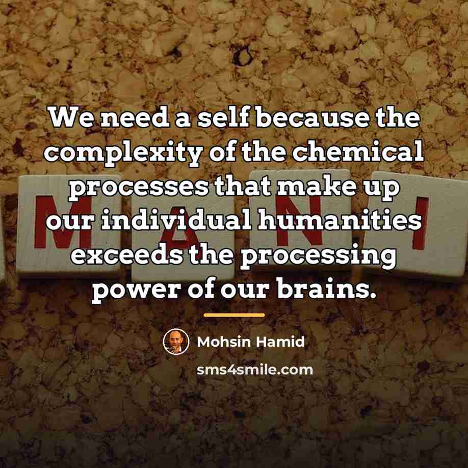 “We need a self because the complexity of the chemical…” quote by Mohsin Hamid