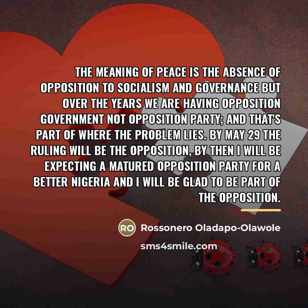 “The meaning of peace is the absence of opposition to…” quote by Rossonero Oladapo-Olawole