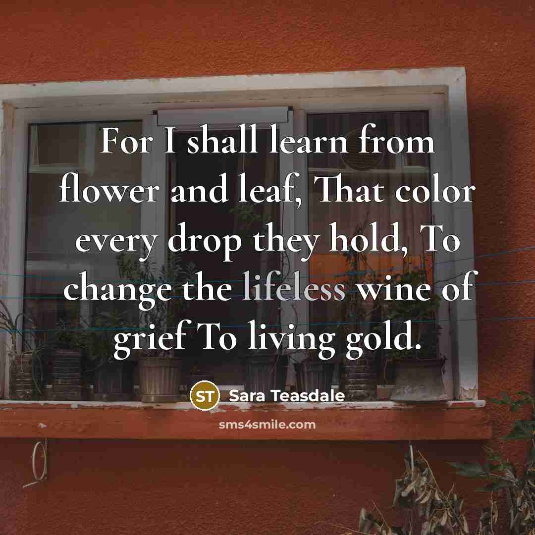 “For I shall learn from flower and leaf, That color…” quote by Sara Teasdale