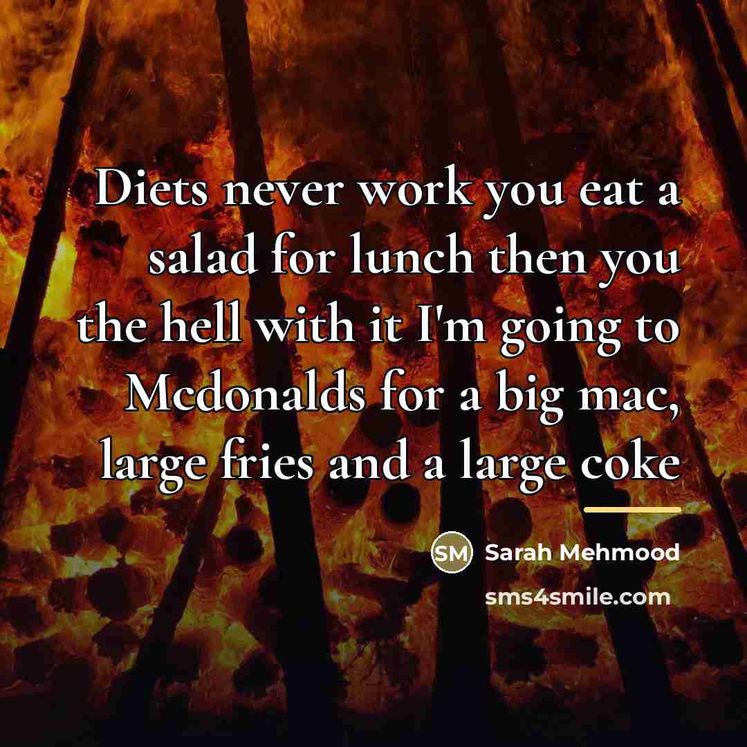 “Diets never work you eat a salad for lunch then…” quote by Sarah Mehmood
