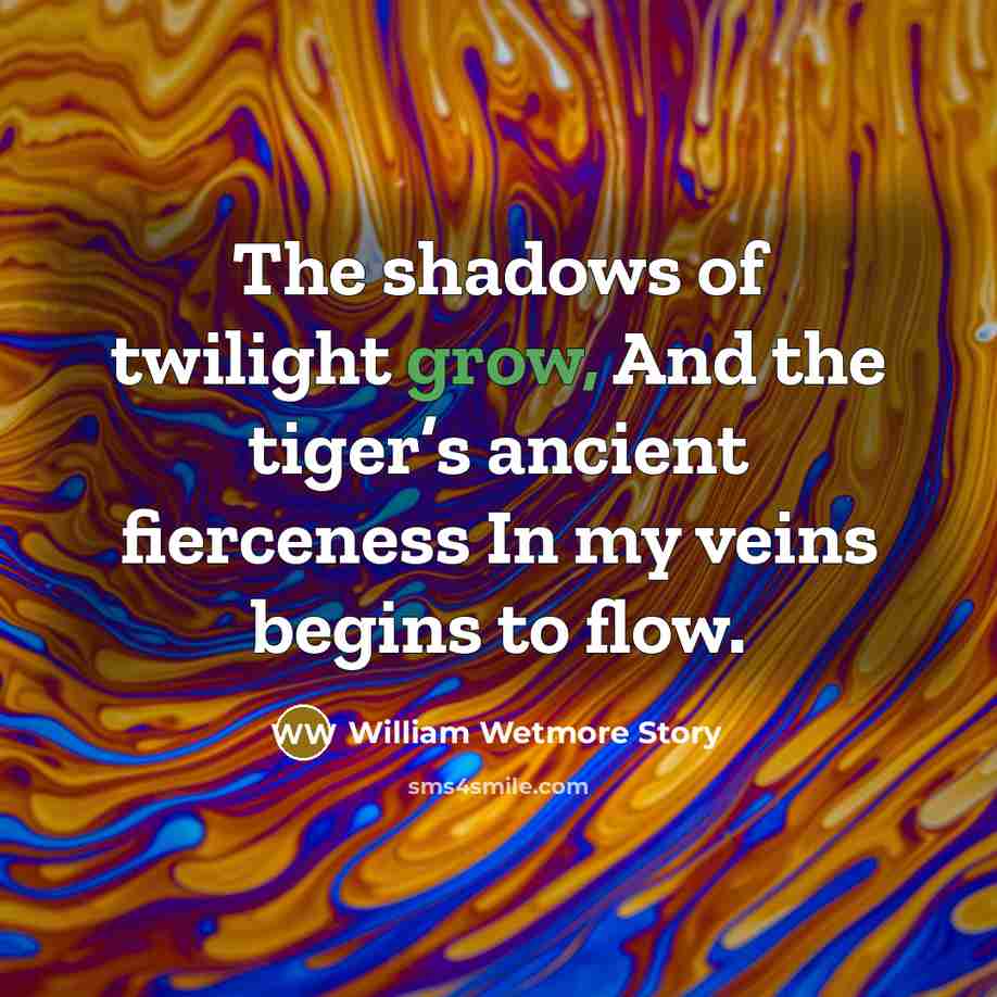 “The shadows of twilight grow, And the tiger’s ancient fierceness…” quote by William Wetmore Story