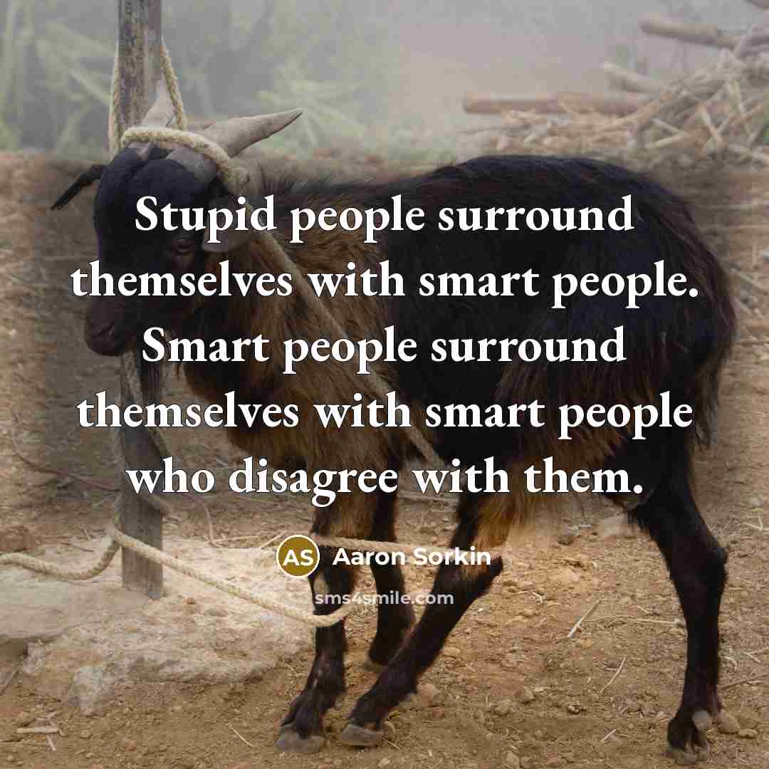 “Stupid people surround themselves with smart people. Smart people surround…” quote by Aaron Sorkin