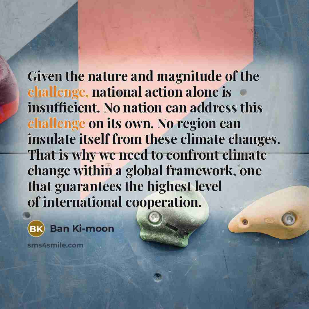 “Given the nature and magnitude of the challenge, national action…” quote by Ban Ki-moon