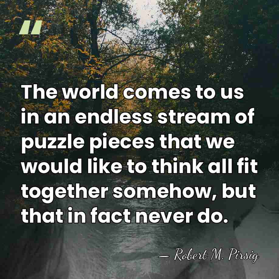 The world comes to us in an endless stream of puzzle pieces&hellip; - Robert M. Pirsig
