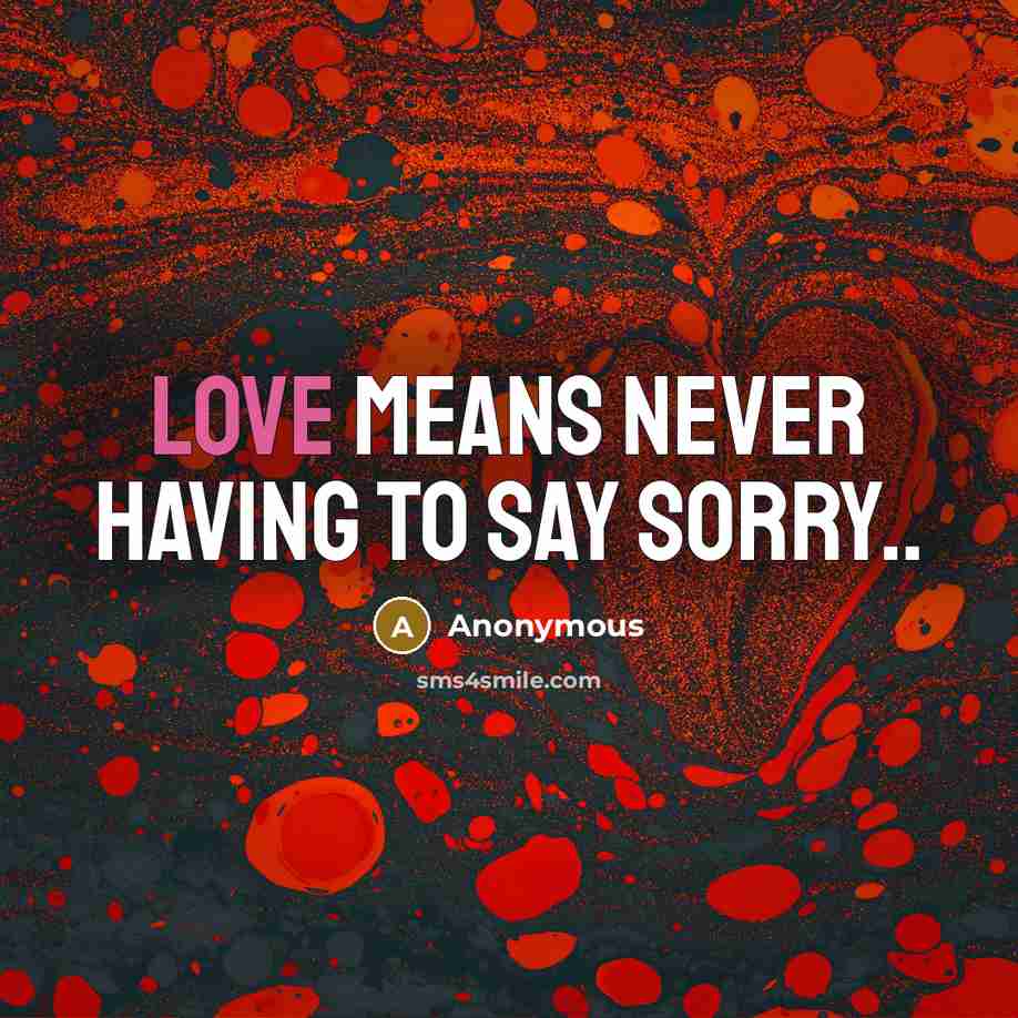 “Love means never having to say sorry..…” quote by Anonymous