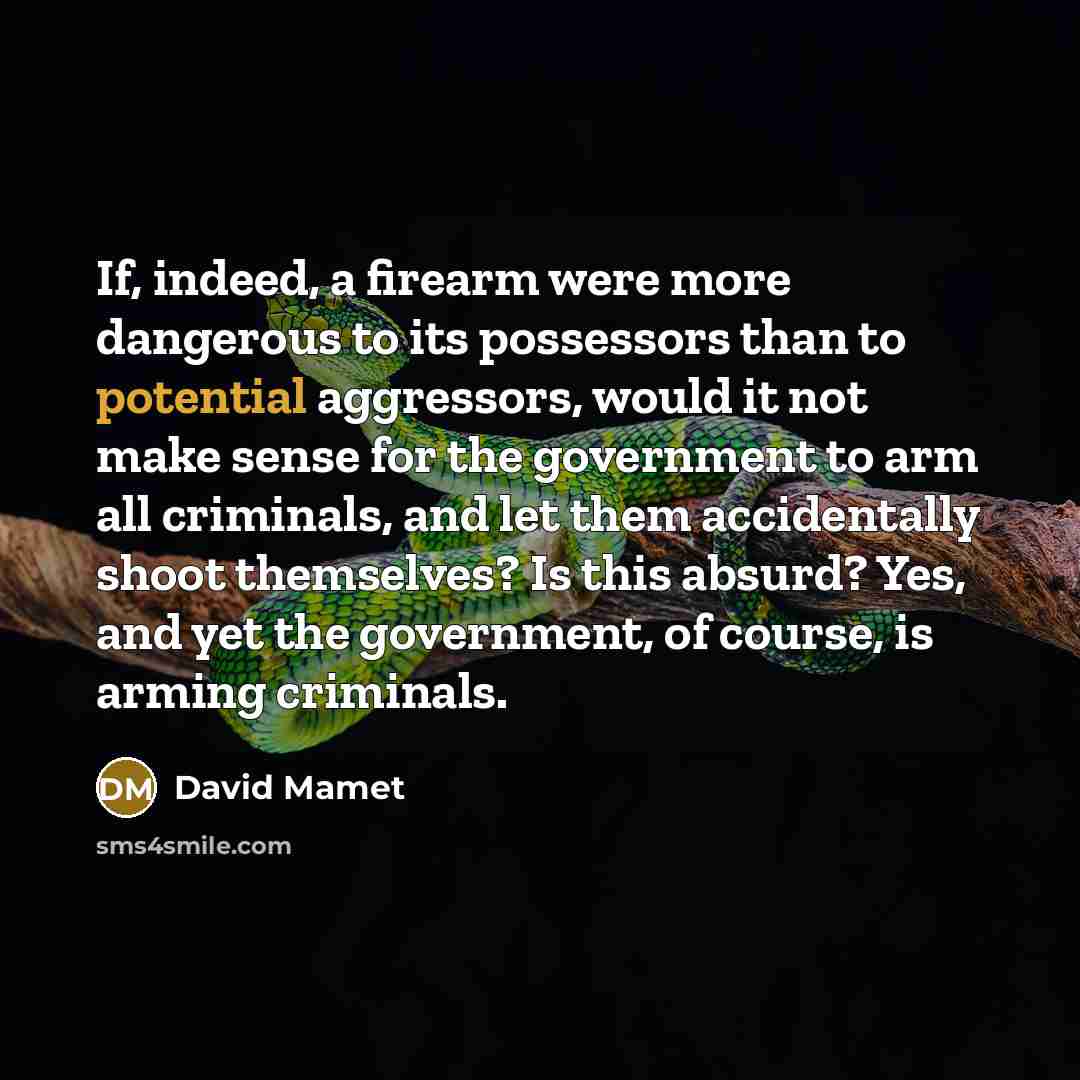 “If, indeed, a firearm were more dangerous to its possessors…” quote by David Mamet