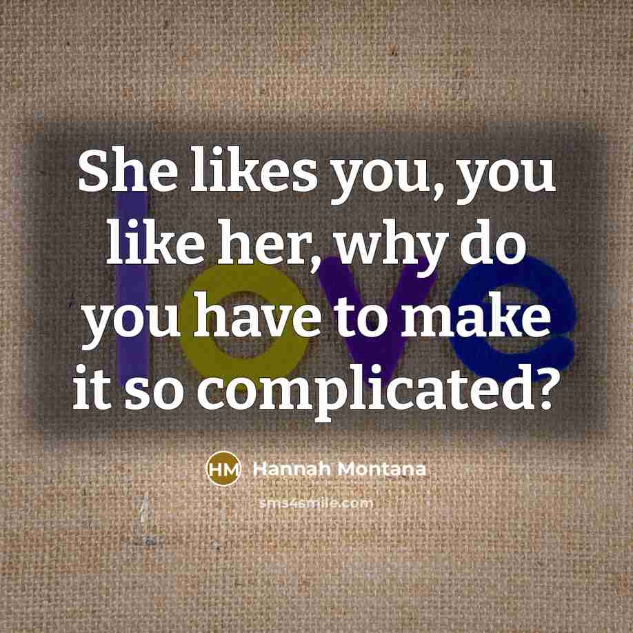“She likes you, you like her, why do you have…” quote by Hannah Montana