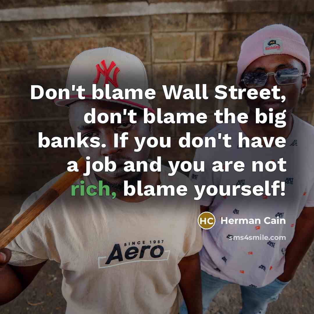 “Don't blame Wall Street, don't blame the big banks. If…” quote by Herman Cain
