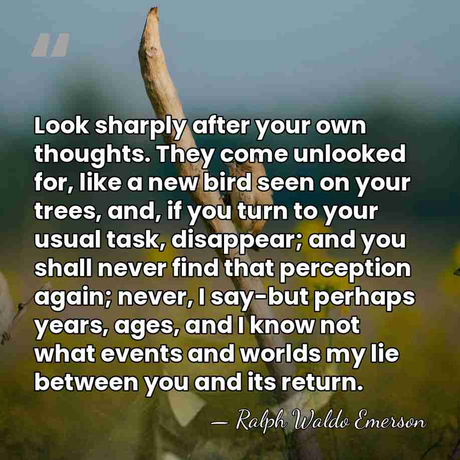 Look sharply after your own thoughts. They come unlooked for, like a&hellip; - Ralph Waldo Emerson