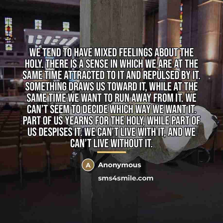 “We tend to have mixed feelings about the holy. There…” quote by Anonymous