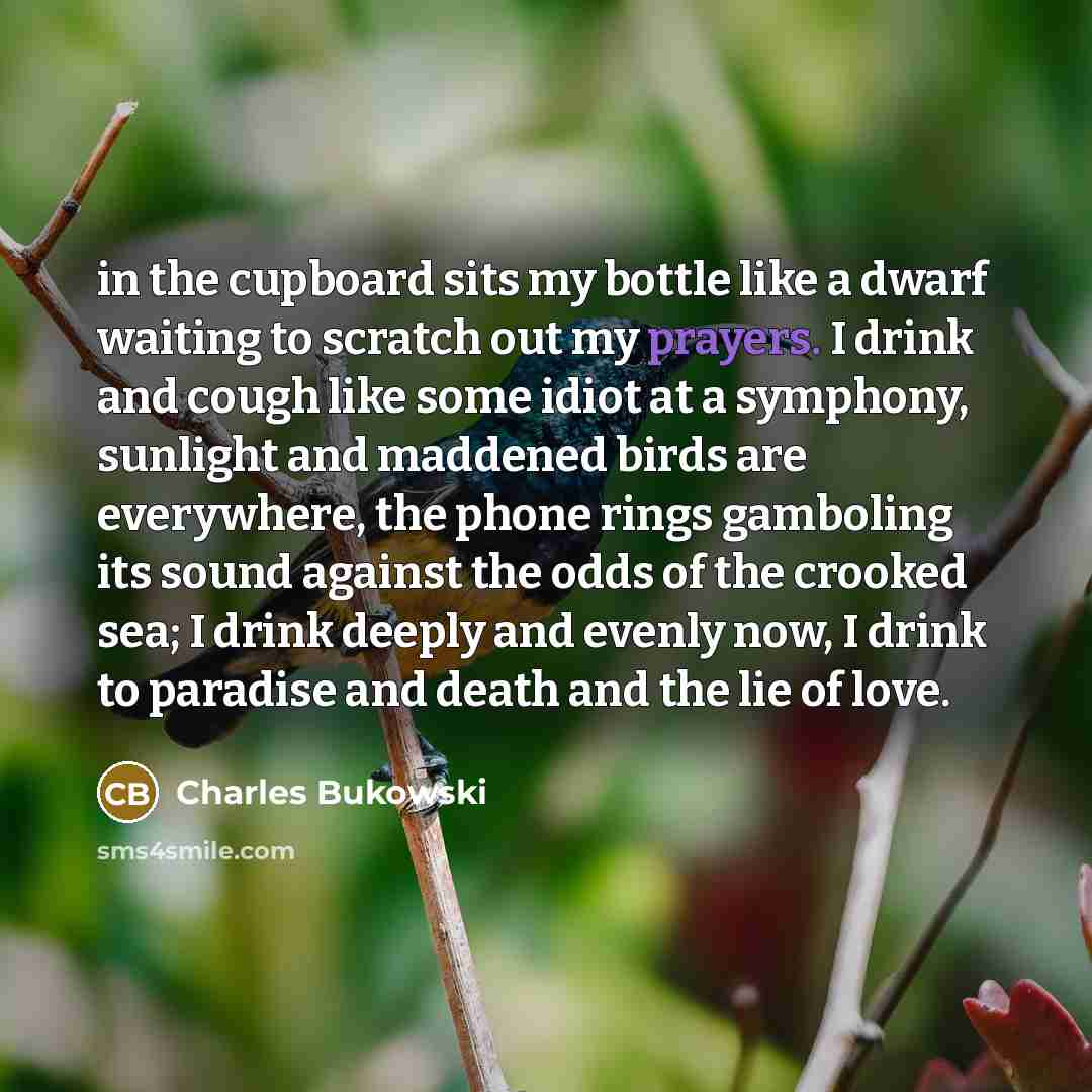 “in the cupboard sits my bottle like a dwarf waiting…” quote by Charles Bukowski