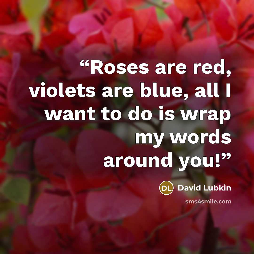 “Roses are red, violets are blue, all I want to do is wrap my words around you!” quote by David Lubkin