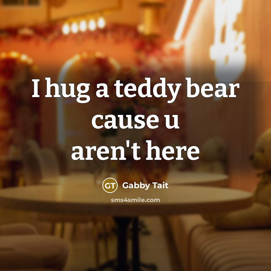 “I hug a teddy bear cause u aren't here…” quote by Gabby Tait