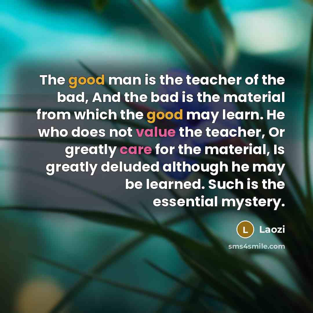 “The good man is the teacher of the bad, And…” quote by Laozi