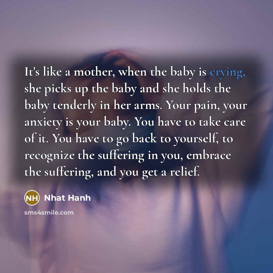 “It's like a mother, when the baby is crying, she…” quote by Nhat Hanh