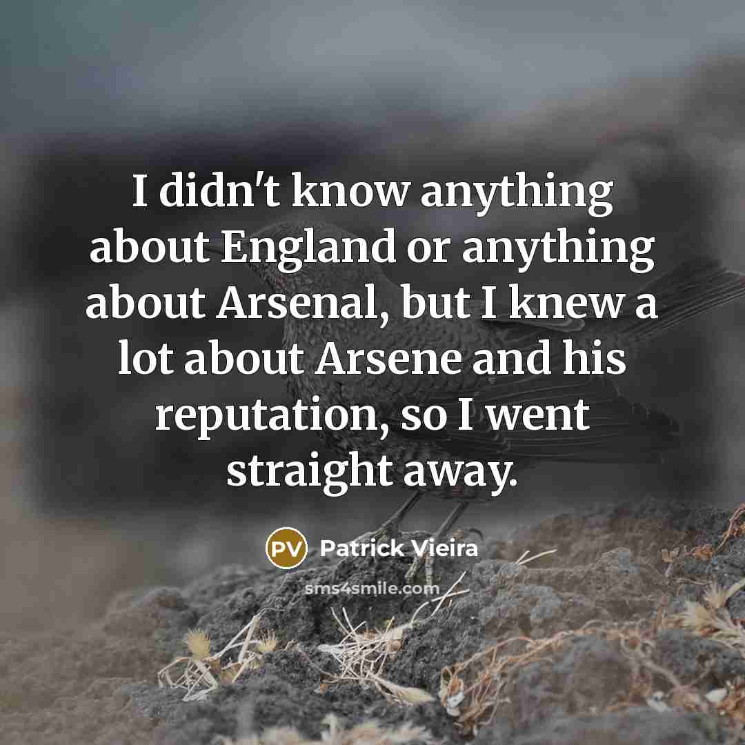 “I didn't know anything about England or anything about Arsenal,…” quote by Patrick Vieira