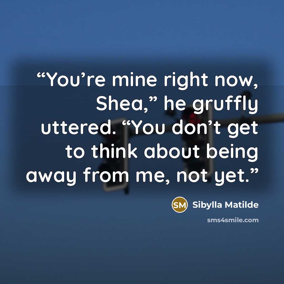 “You’re mine right now, Shea,” he gruffly uttered. “You don’t get to think about being away from me, not yet.” quote by Sibylla Matilde