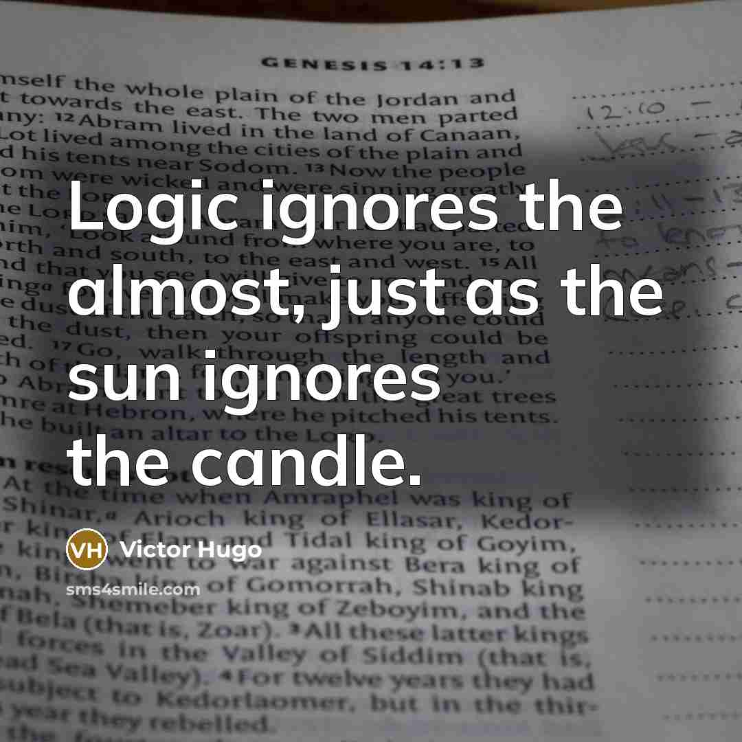 “Logic ignores the almost, just as the sun ignores the…” quote by Victor Hugo