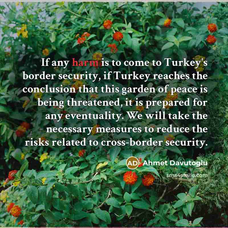 “If any harm is to come to Turkey's border security,…” quote by Ahmet Davutoglu