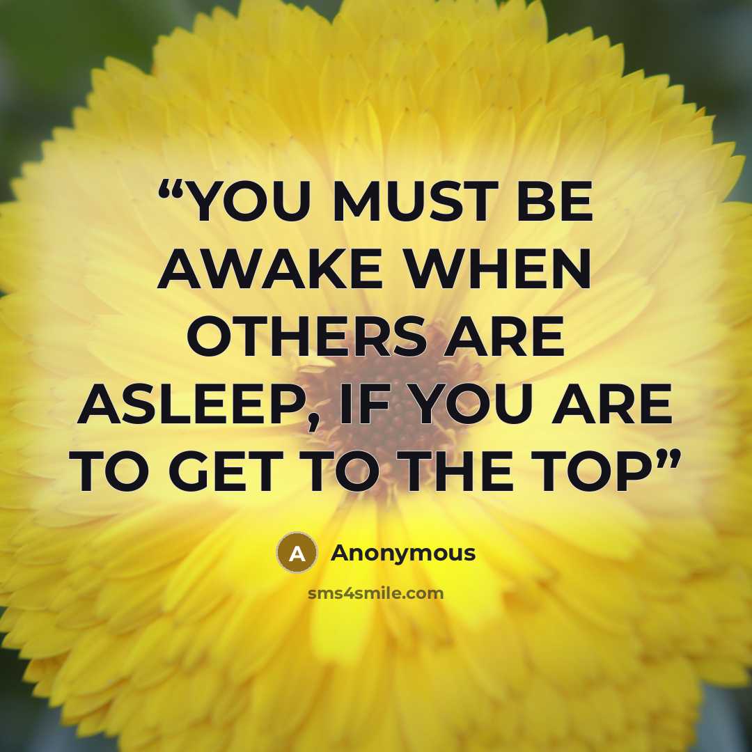 “YOU MUST BE AWAKE WHEN OTHERS ARE ASLEEP, IF YOU ARE TO GET TO THE TOP” quote by Anonymous