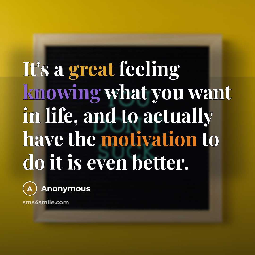 “It's a great feeling knowing what you want in life, and to actually have the motivation to do it is even better.” quote by Anonymous