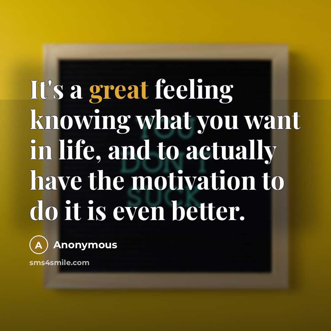 “It's a great feeling knowing what you want in life, and to actually have the motivation to do it is even better.” quote by Anonymous