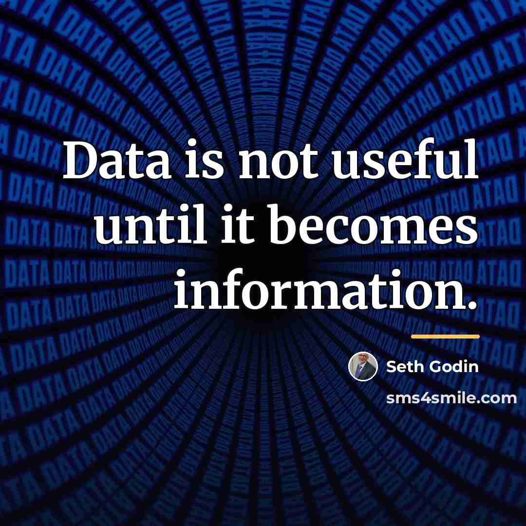 “Data is not useful until it becomes information.…” quote by Seth Godin