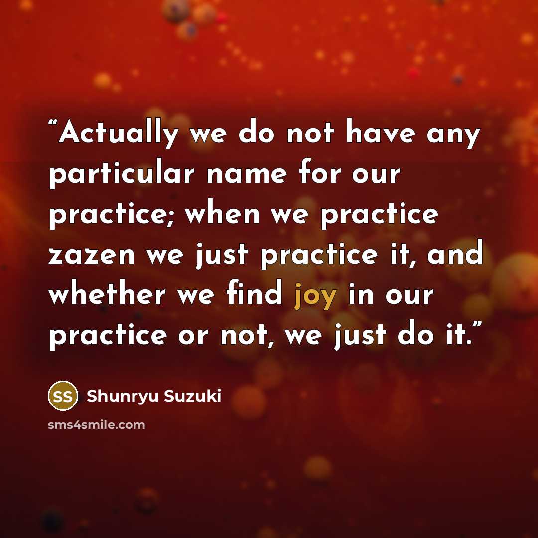 “Actually we do not have any particular name for our practice; when we practice zazen we just practice it, and whether we find joy in our practice or not, we just do it.” quote by Shunryu Suzuki