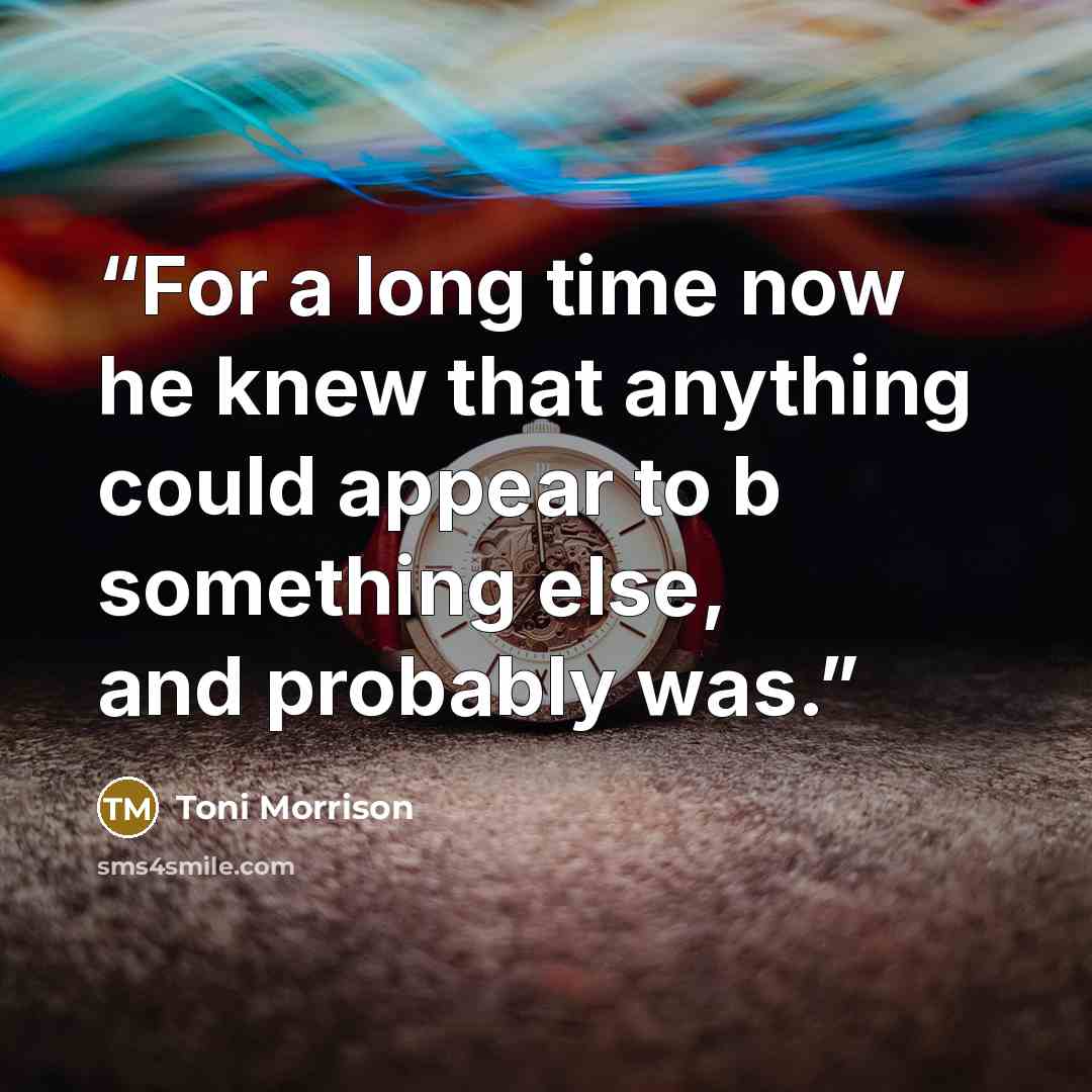 “For a long time now he knew that anything could appear to b something else, and probably was.” quote by Toni Morrison