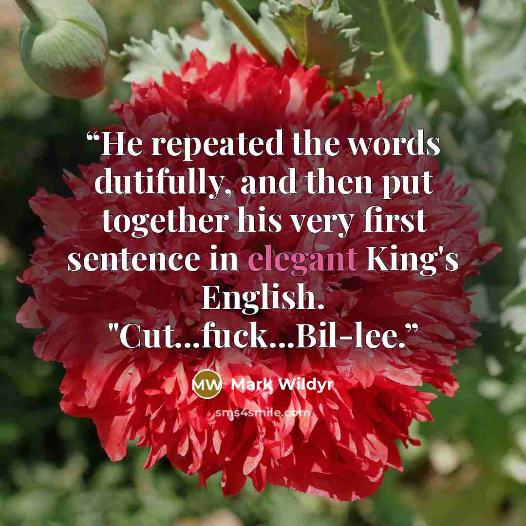 “He repeated the words dutifully, and then put together his very first sentence in elegant King's English. "Cut...fuck...Bil-lee.” quote by Mark Wildyr