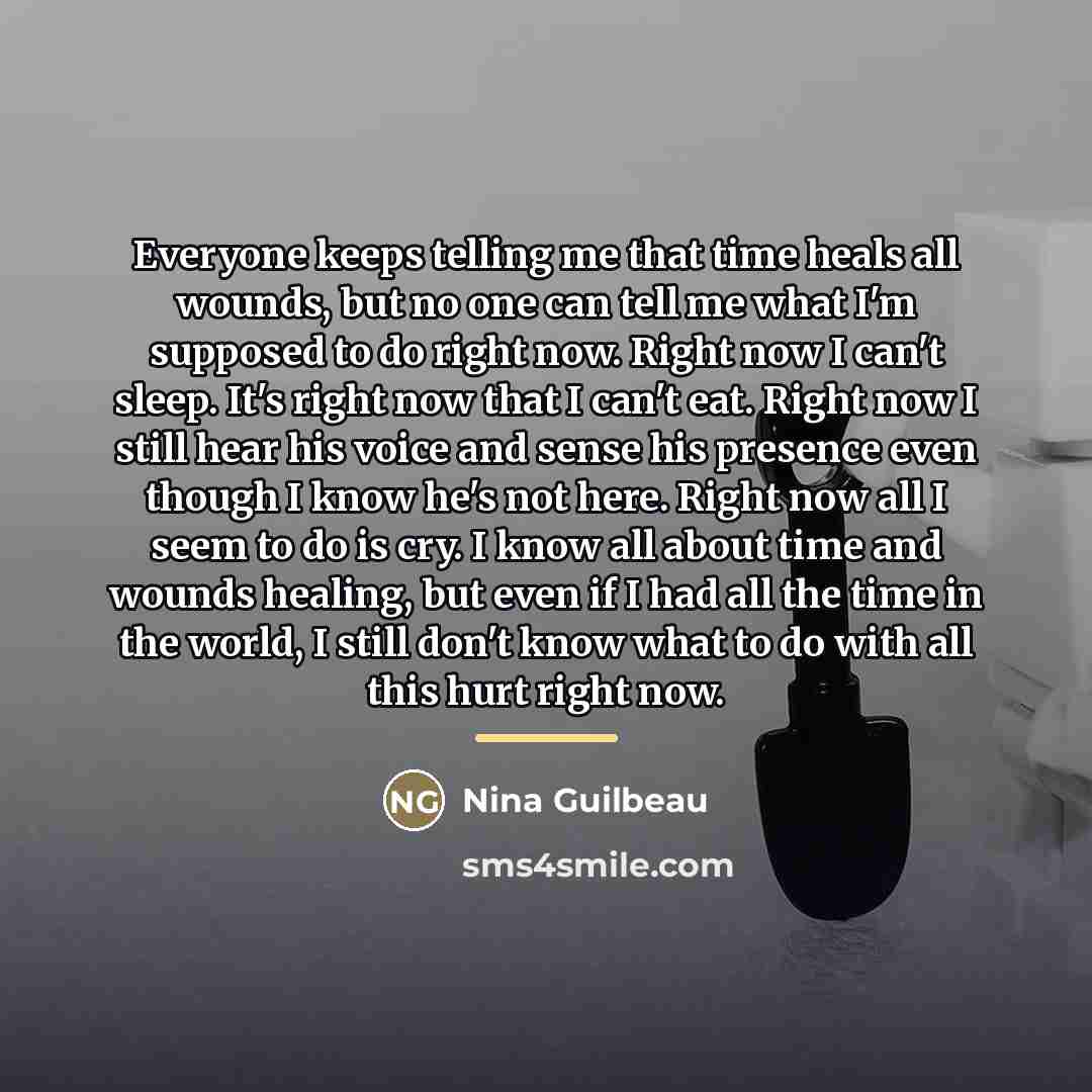 “Everyone keeps telling me that time heals all wounds, but…” quote by Nina Guilbeau