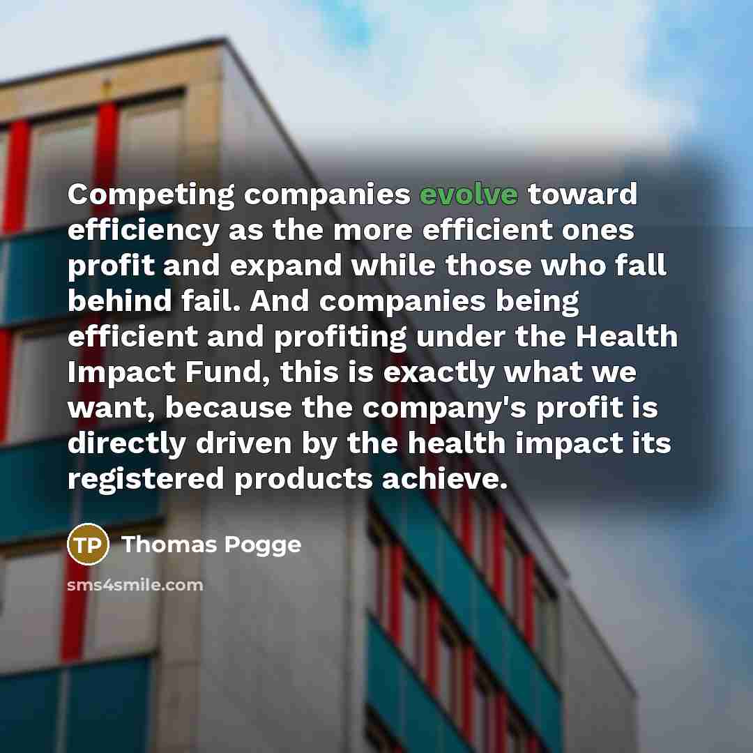 “Competing companies evolve toward efficiency as the more efficient ones…” quote by Thomas Pogge