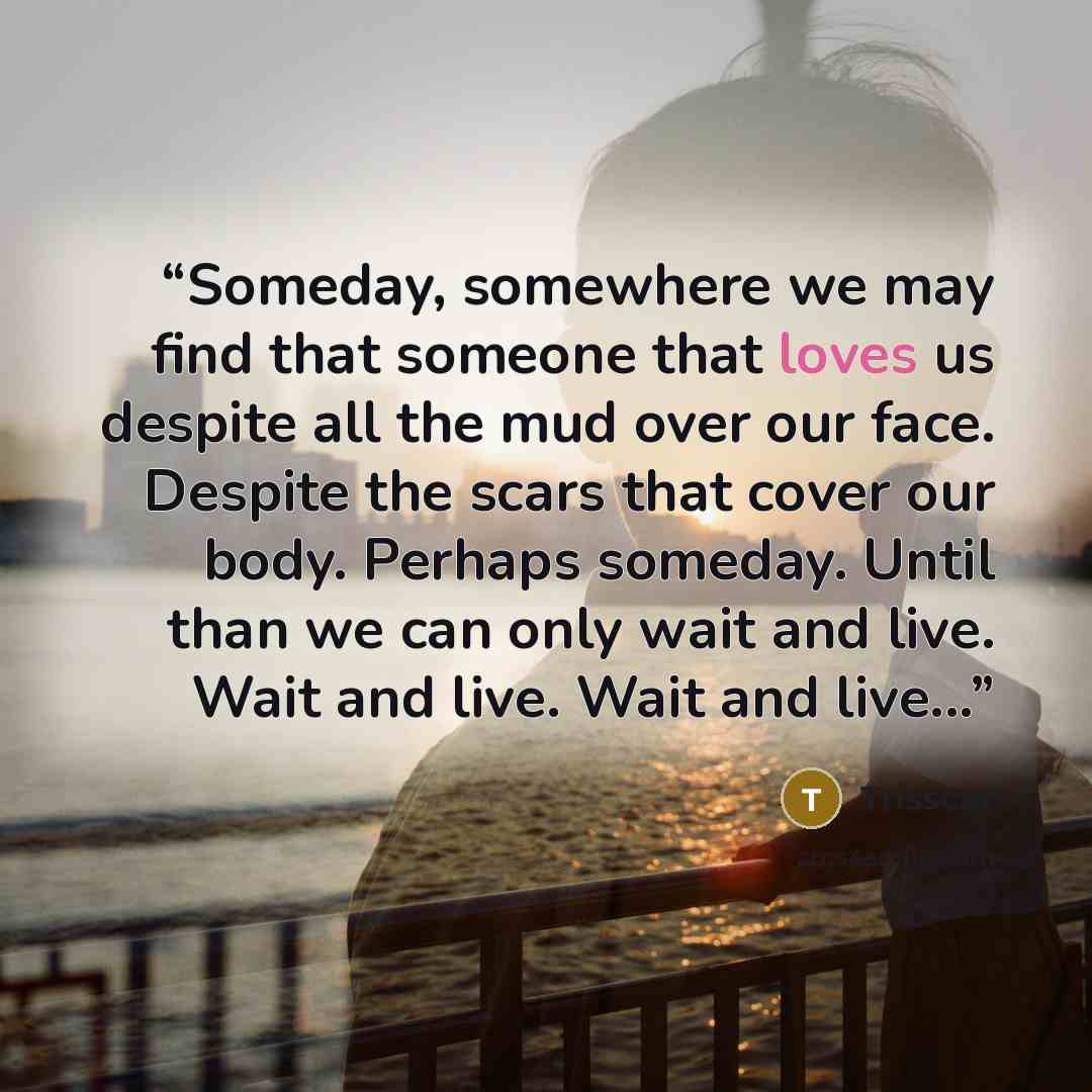 “Someday, somewhere we may find that someone that loves us despite all the mud over our face. Despite the scars that cover our body. Perhaps someday. Until than we can only wait and live. Wait and live. Wait and live...” quote by Trisscar