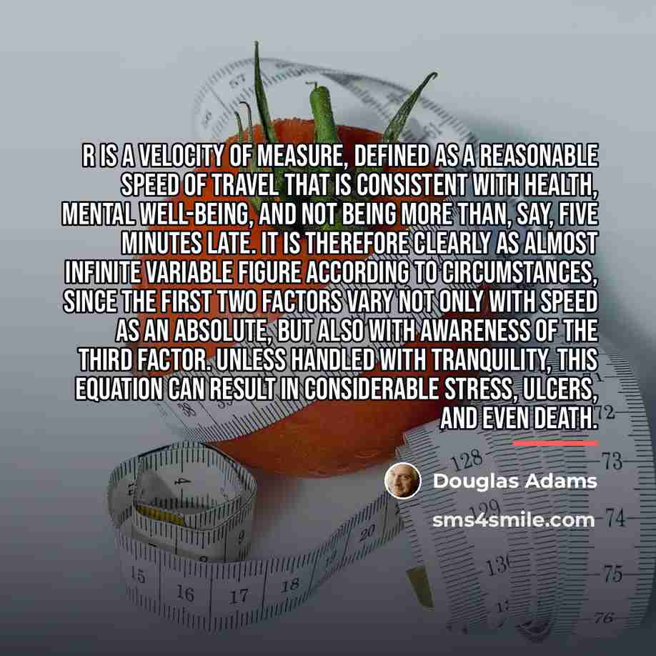 “R is a velocity of measure, defined as a reasonable…” quote by Douglas Adams
