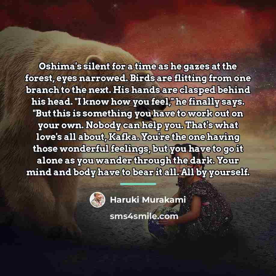 “Oshima's silent for a time as he gazes at the…” quote by Haruki Murakami