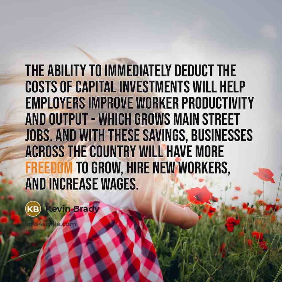“The ability to immediately deduct the costs of capital investments…” quote by Kevin Brady